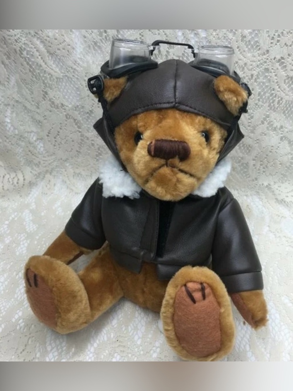 Vtg US Airways Pilot Teddy Bear Aviator Flight Bomber Jacket Googles Airplane